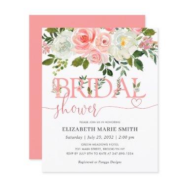 Floral Blush Pink Budget Bridal Shower Invitations