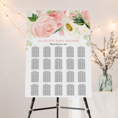 Floral blush pink cream white gold seating chart foam board