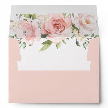 Floral blush pink elegant wedding envelope