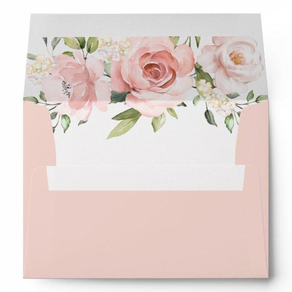 Floral blush pink elegant wedding envelope