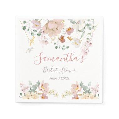 Floral Blush Pink Greenery Elegant Bridal Shower Napkins