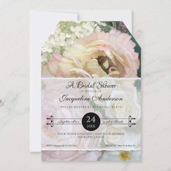 Floral Blush Pink Peony Hydrangea Elegant Garden Invitations