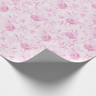 Floral Blush Pink Roses Elegant Damask Wedding Wrapping Paper