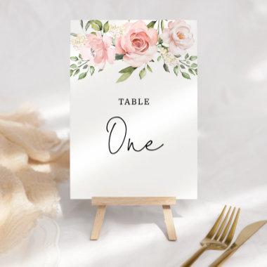 Floral blush roses table number
