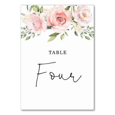 Floral blush roses wedding table number