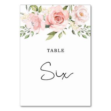 Floral blush roses wedding table number