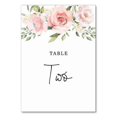 Floral blush roses wedding table number