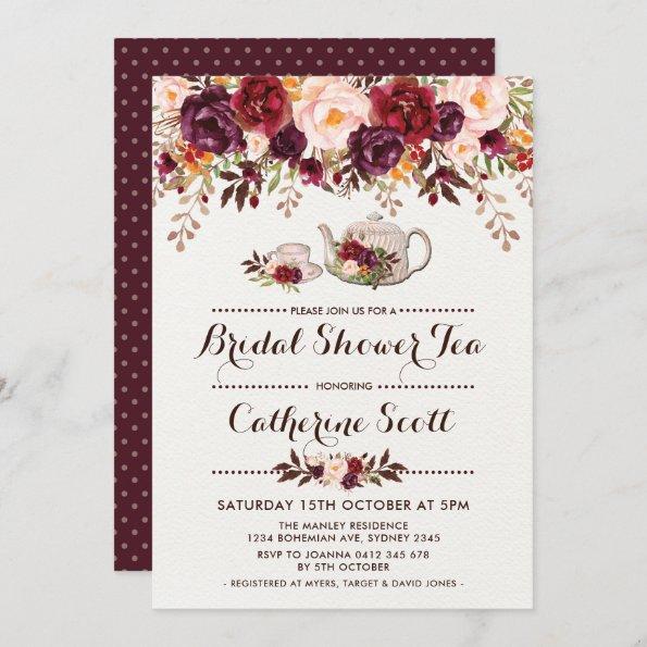 Floral Boho Bridal Shower Tea Party Invitations