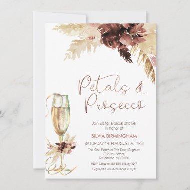 Floral Boho Glass Petals Prosecco Bridal Shower Invitations