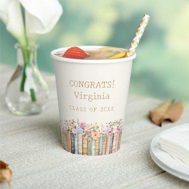 Floral Books Graduation Paper Cups