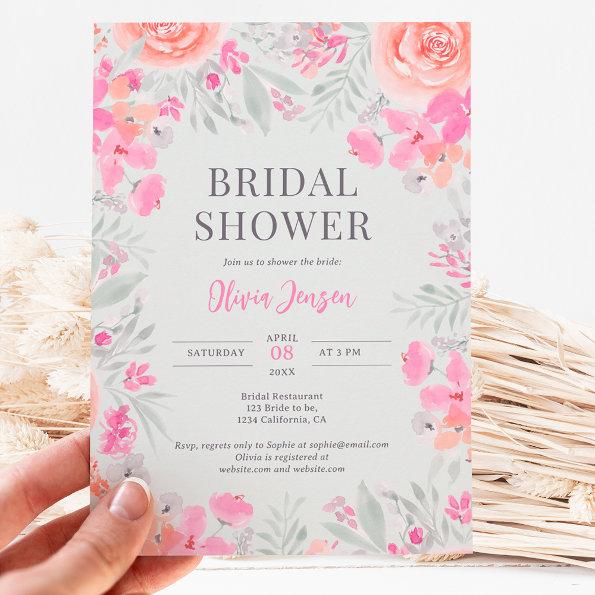 Floral botanical garden pink peach bridal shower Invitations