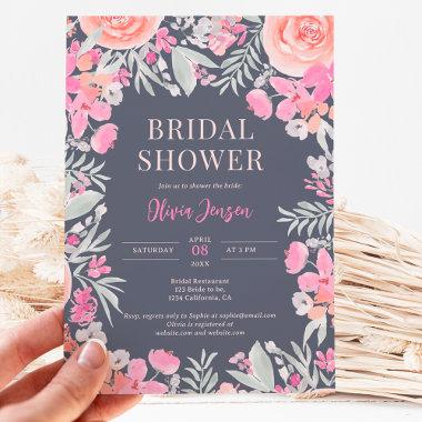 Floral botanical garden pink peach bridal shower Invitations