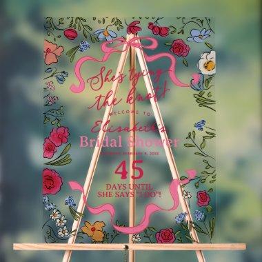 Floral Bow She's Tying the Knot Welcome Acrylic Sign