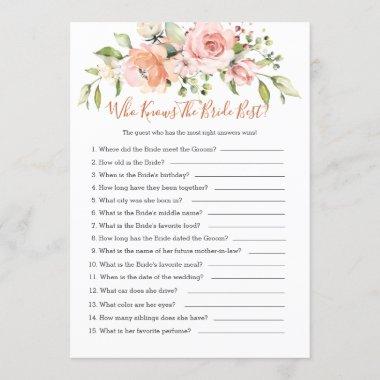 Floral Bridal Bingo/Who knows the Bride best games Invitations