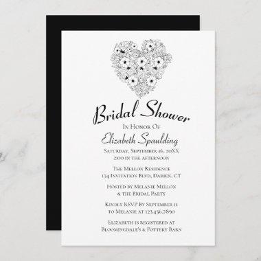 Floral Bridal Shower Anemones Black White Flowers Invitations