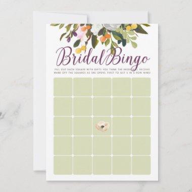 Floral Bridal Shower Bingo Invitations in Purple Sage