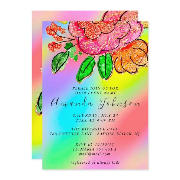 Floral  Birthday Holograph Unicorn