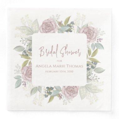 Floral Bridal Shower Dusty Rose Botanical Flower Paper Dinner Napkins