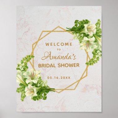 Floral Bridal Shower Gold Marble Lilies Welcome Poster