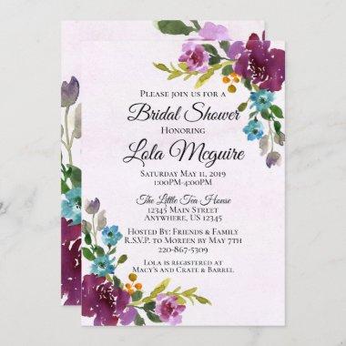 Floral Bridal Shower Invitations - Jewel Tones