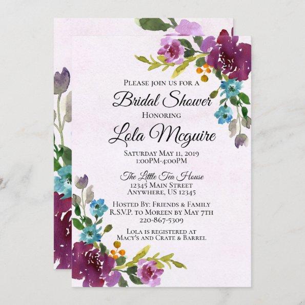 Floral Bridal Shower Invitations - Jewel Tones