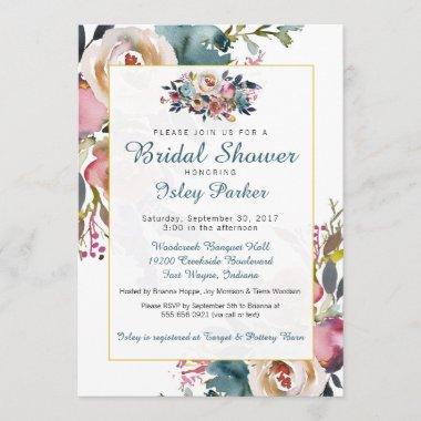 Floral Bridal Shower Invitations Summer Fall Roses