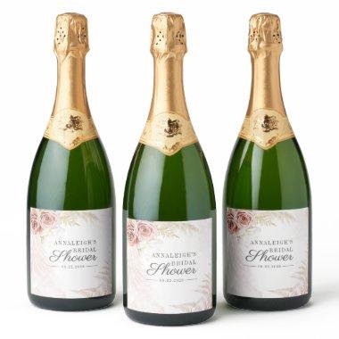 Floral  Pampas Grass Terracotta Sparkling Wine Label