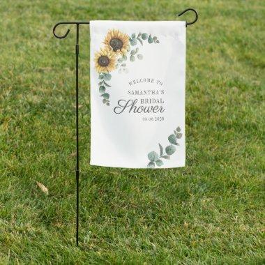 Floral Bridal Shower Sunflower Eucalyptus Script Garden Flag