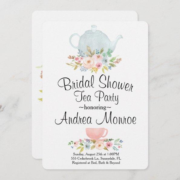 Floral Bridal Shower Tea Party Custom Invitations