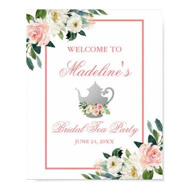 Floral  Tea Party Pink Silver Welcome Poster
