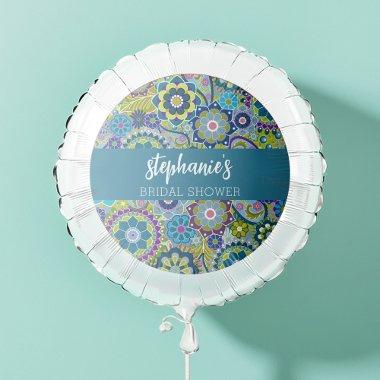 Floral  Teal and Green Retro Flowers Balloon