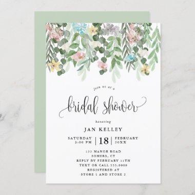Floral Bridal Shower, Watercolor Cottage Flowers Invitations