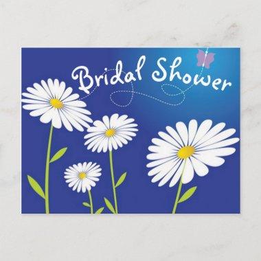 Floral Bridal Shower White Daisy Flower Blue Invitation PostInvitations
