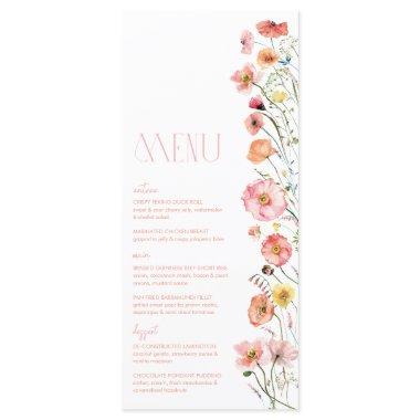 Floral Bridal Shower Wildflower Poppies Menu