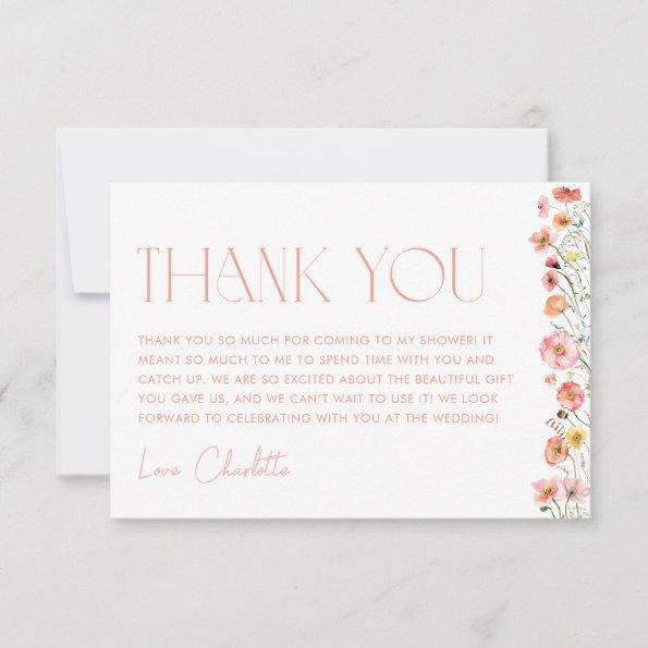 Floral Bridal Shower Wildflower Poppies Thank You Invitations