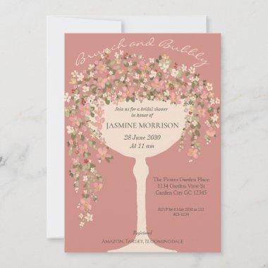 Floral Brunch and Bubbly Champagne Bridal Shower Invitations