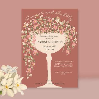 Floral Brunch and Bubbly Champagne Bridal Shower Invitations
