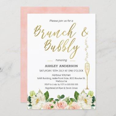 Floral Brunch Bubbly Bridal Shower Invitations