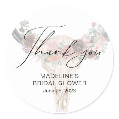 Floral Bull Skull Bridal Shower Thank You Classic Round Sticker
