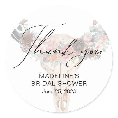 Floral Bull Skull  Thank You Classic Round Sticker