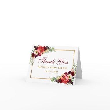 Floral Burgundy Boho Bridal Shower Thanks Note Thank You Invitations