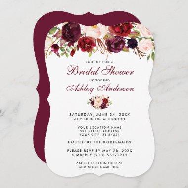 Floral Burgundy Bridal Shower Invitations B