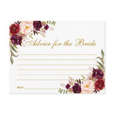 Floral Burgundy Gold Bridal Shower Advice Card L