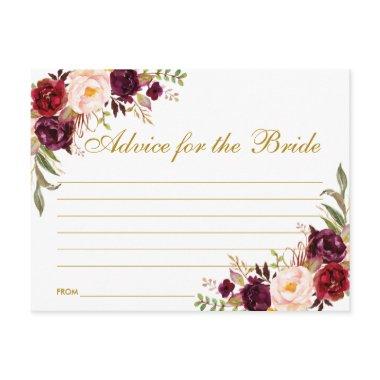 Floral Burgundy Gold Bridal Shower Advice Card L