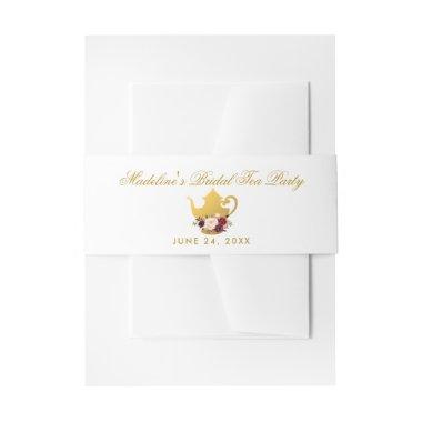 Floral Burgundy Gold Bridal Shower Tea Party Invitations Belly Band
