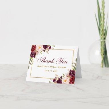 Floral Burgundy Gold Bridal Shower Thanks B Note Thank You Invitations
