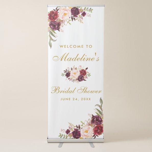 Floral Burgundy Gold Bridal Shower Welcome Retractable Banner