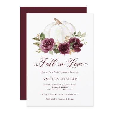 Floral Burgundy Pumpkin Fall in Love Bridal Shower Invitations