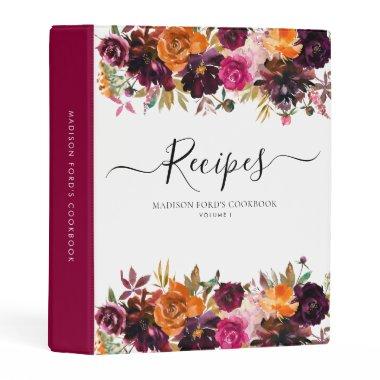 Floral Burgundy Terracotta Purple Kitchen Recipe Mini Binder