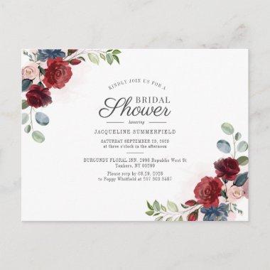 Floral Burgundy Watercolor Blush Bridal Shower Invitation PostInvitations